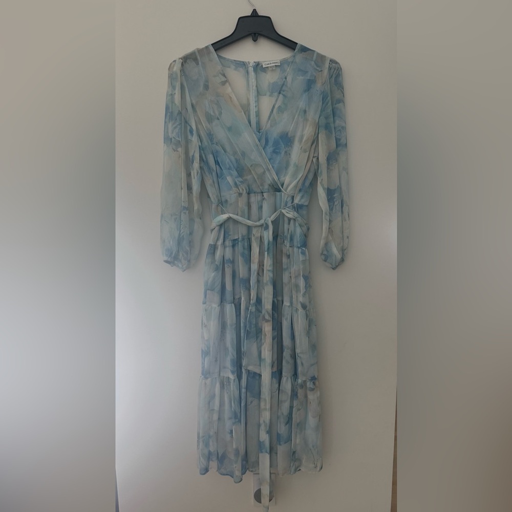 Calvin Klein Light Blue Floral Long Sleeve Dress